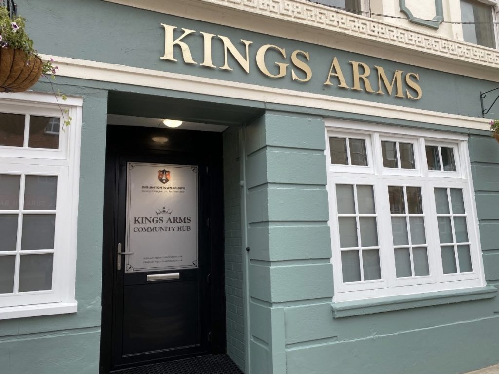 Entrance of the Kings arms community hub in Wellington